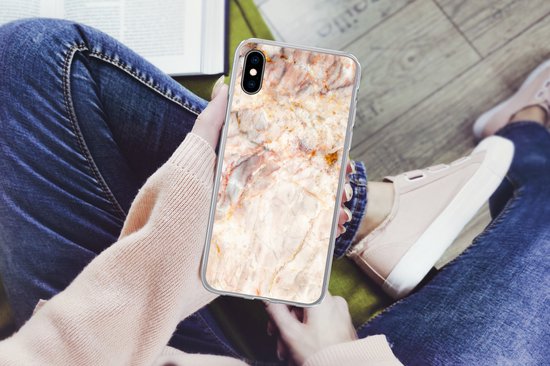 Coque iPhone Xs - Imprimé Marbre - Oranje - Marron - Coque en Siliconen -