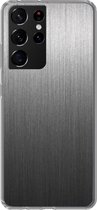 Geschikt voor Samsung Galaxy S21 Ultra hoesje - Metaal print - Grijs - Lijn - Siliconen Telefoonhoesje