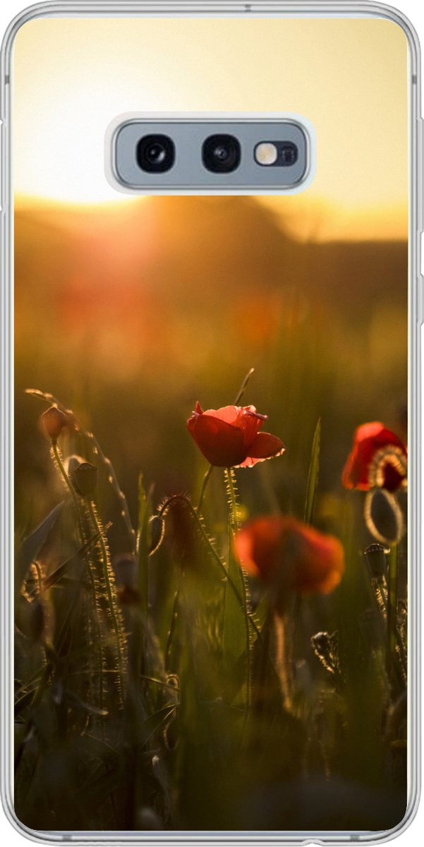 Telefoonhoesje Geschikt voor Samsung Galaxy S10e hoesje - Klaproos - Zonsondergang - Goud - Siliconen Telefoonhoesje Telefoonhoesje