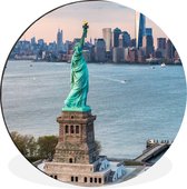 WallCircle - Wandcirkel - Muurcirkel - Vrijheidsbeeld met de skyline van New York - Aluminium - Dibond - ⌀ 60 cm - Binnen en Buiten