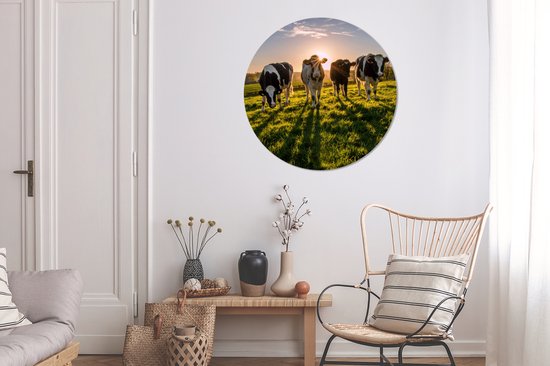 WallCircle - Stickers muraux - Cercle de papier peint - Vache - Herbe - Soleil - 100x100 cm - Cercle mural - Autocollant - Sticker papier peint rond XXL