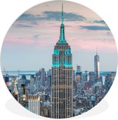 WallCircle - Wandcirkel ⌀ 90 - Het Empire State Building verlicht in New York - Ronde schilderijen woonkamer - Wandbord rond - Muurdecoratie cirkel - Kamer decoratie binnen - Wanddecoratie muurcirkel - Woonaccessoires