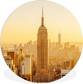 WallCircle - Wandcirkel ⌀ 120 - Gouden zonsondergang bij het Empire State Building in New York - Ronde schilderijen woonkamer - Wandbord rond - Muurdecoratie cirkel - Kamer decoratie binnen - Wanddecoratie muurcirkel - Woonaccessoires XXL
