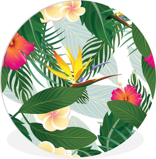 illustration de design floral tropical Assiette en plastique cercle mural ⌀ 120 cm - impression photo sur cercle mural / cercle vivant (décoration murale)