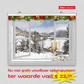 D&C Collection - poster - kerst poster - 60x45 cm - doorkijk - wit venster sneeuwlandschap en champagne  - winter poster - kerst decoratie- kerstinterieur - kerst wanddecoratie