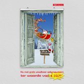 D&C Collection - poster - kerst poster - 60x80 cm - doorkijk - open groene deuren Santa Claus slee sneeuwlandschap - winter poster - kerst decoratie- kerstinterieur - kerst wanddec