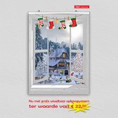D&C Collection - poster - kerst poster - 60x80 cm - doorkijk - open wit venster Santa Village met kerstboom - winter poster - kerst decoratie