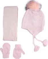 Kitti 3-Delig Winter Set | Muts (Beanie) met Fleecevoering - Sjaal - Handschoenen | 1-4 Jaar Meisjes | Stippen-03 (K2160-01)
