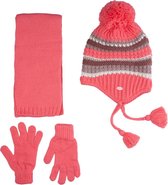 Kitti 3-Delig Winter Set | Muts met Fleecevoering - Sjaal - Handschoenen | 4-8 Jaar Meisjes | Gestreept-02 (K2170-04)
