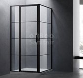 Douchecabine 120×90 cm mat zwart industrieel frame met draaideur 8 mm glas