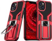 Hoesje Geschikt voor iPhone 13 Mini – Schokbestendig Ultra Slim Soft TPU Cover met kicktand Ringhouder – Rood