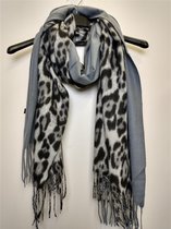Lange warme dames sjaal Ayana panterprint grijs zwart wit