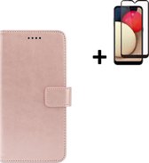 Hoesje Samsung Galaxy A03s - Screenprotector Samsung Galaxy A03s - Wallet Bookcase Rose Goud + Full Screenprotector