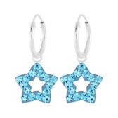 Joy|S - Zilveren ster oorbellen - bedel blauw kristal (11 mm) - oorringen