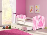 Kinderbed - Prinsessenbed - 180x80 - incl. matras, opberglade, roze beddengoed set