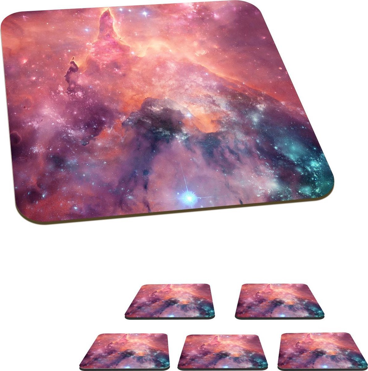 Onderzetters voor glazen - Ruimte - Sterren - Heelal - 10x10 cm - Glasonderzetters - 6 stuks