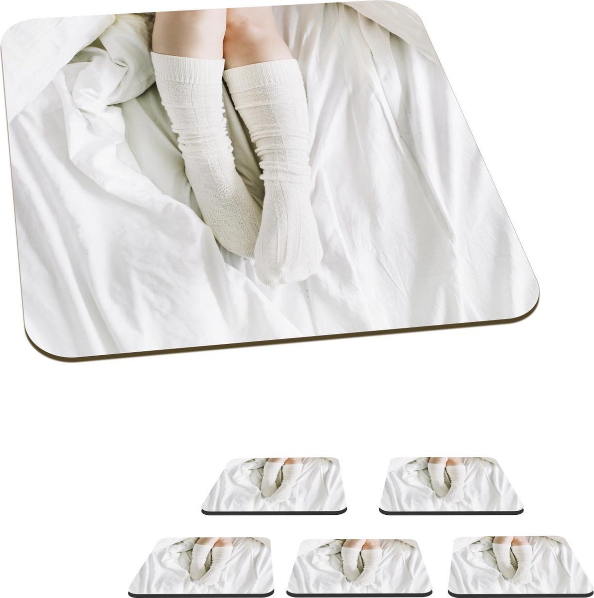Onderzetters voor glazen - Winter - Sokken - Wit - 10x10 cm - Glasonderzetters - 6 stuks