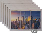 Placemat - Placemats kunststof - New York - Doorkijk - Skyline - 45x30 cm - 6 stuks - Hittebestendig - Anti-Slip - Onderlegger - Afneembaar