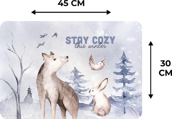 Set de Table - Hiver - Loup - Vogel - Lapin - 45x30 cm - 6 pièces