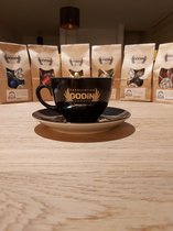 Set van 6 GLANS ZWARTE porselein Koffietassen 22.5cl met ondertas D 13.5x H 6.5cm GODINCOFFEE