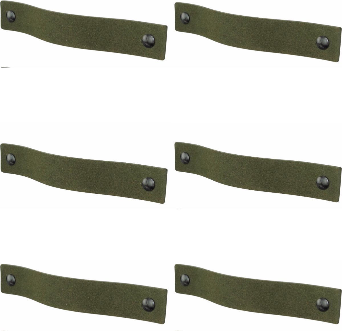 6x Leren handgrepen 'platte greep' - maat L (22,2 x 2,5 cm) - SUEDE OLIVE- incl. 3 kleuren schroefjes (handgreepjes - leren grepen - greepjes - leren lusjes)