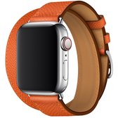 Wabando Leren Bandje Double Tour Uptown Rouge-orange compatibel met Apple Watch 45/44/42 mm