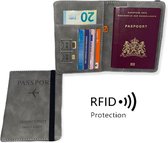 ''OP=OP'' Luxe Paspoorthouder Suède / Leer - Grijs - Paspoorthoesje - Reisportemonnee - Bescherm Cover - Portemonnee - Pashouder