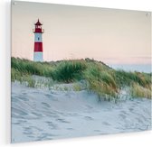 Artaza Glasschilderij - Strand En Duinen Met Een Vuurtoren - 75x60 - Plexiglas Schilderij - Foto op Glas