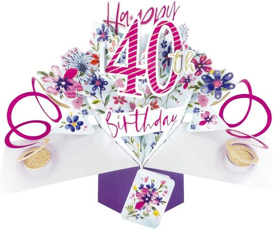 3D Pop-up wenskaart met envelop – Happy 40th Birthday