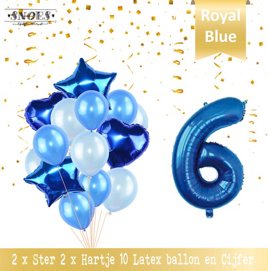 Cijfer Ballon 6 Jaar * Hoera 6 Jaar Verjaardag Decoratie  Set van 15 Ballonnen * 80 cm Verjaardag Nummer Ballon * Snoes * Verjaardag Versiering * Kinderfeestje * Royal Blue * Nummer Ballon 6 * Blauw