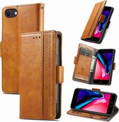 Stijlvol Tweekleurig PU-leer Wallet Flip Case + PMMA Screenprotector voor iPhone 7 / 8 / SE 2020 / SE 2022 _ Lichtbruin