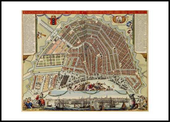 Poster In - Historische Oude kaart Amsterdam 1688 - Stadsplattegrond - Large 50x70