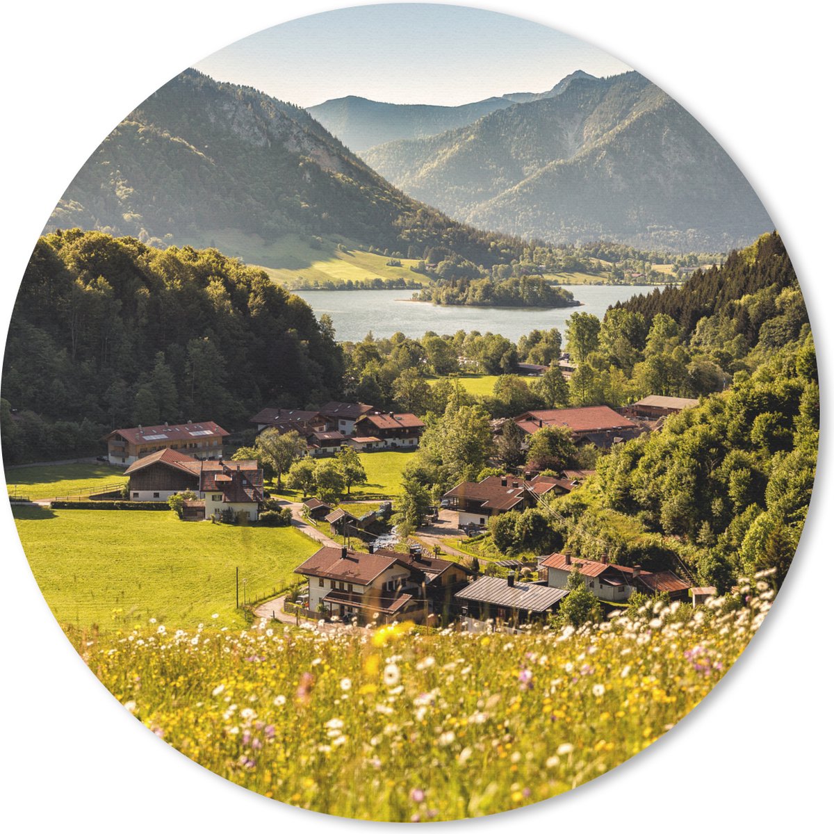 Muismat rond 40x40 cm - Mousepad Alpen - Bergen - Bloemenweide - Ronde muismatten