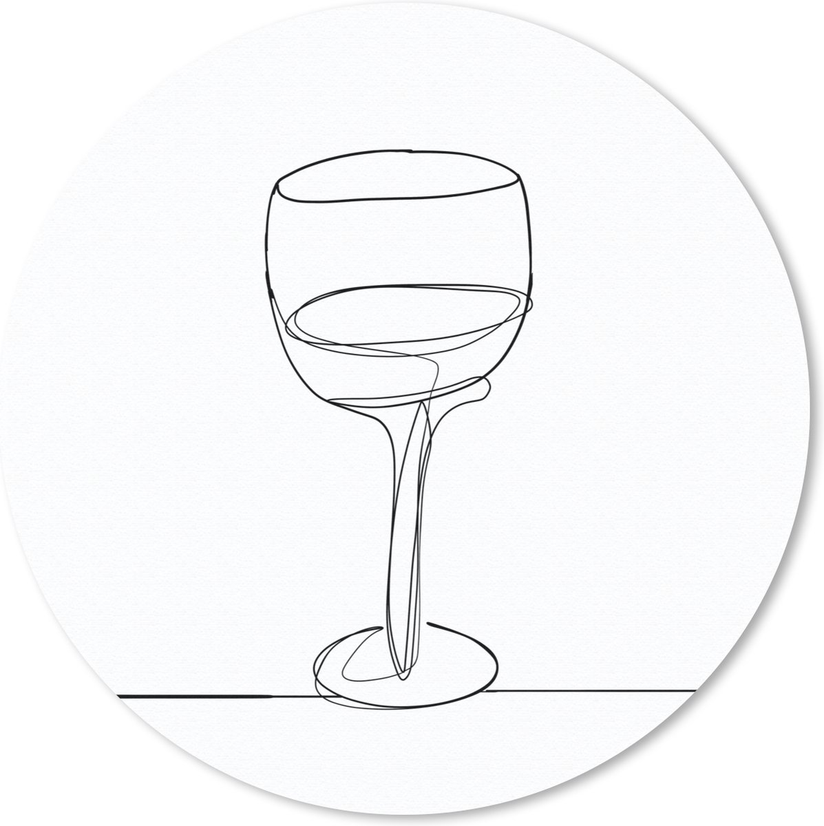 Muismat rond 40x40 cm - Mousepad One line illustratie van wijnglas - Ronde muismatten