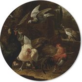 Muismat - Mousepad - Rond - Vogels in een park - Schilderij van Melchior d'Hondecoeter - 40x40 cm - Ronde muismat