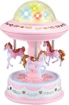 Roterende Paard Carrousel -  Muziekdoos - 3D - Projector - Roze