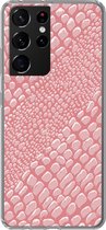 Geschikt voor Samsung Galaxy S21 Ultra hoesje - Krokodillenleer - Dierenprint - Roze - Siliconen Telefoonhoesje