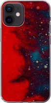 Geschikt voor iPhone 12 hoesje - Inkt - abstract - Rood - Blauw - Siliconen Telefoonhoesje