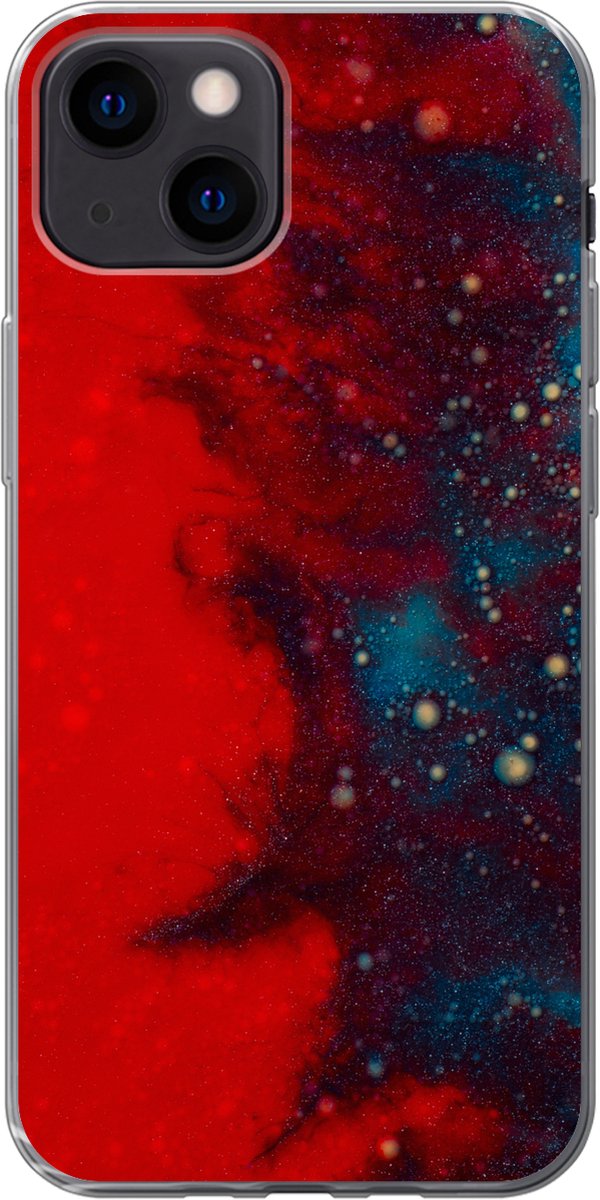 Telefoonhoesje Geschikt voor iPhone 13 mini hoesje - Inkt - abstract - Rood - Blauw - Siliconen Telefoonhoesje Telefoonhoesje