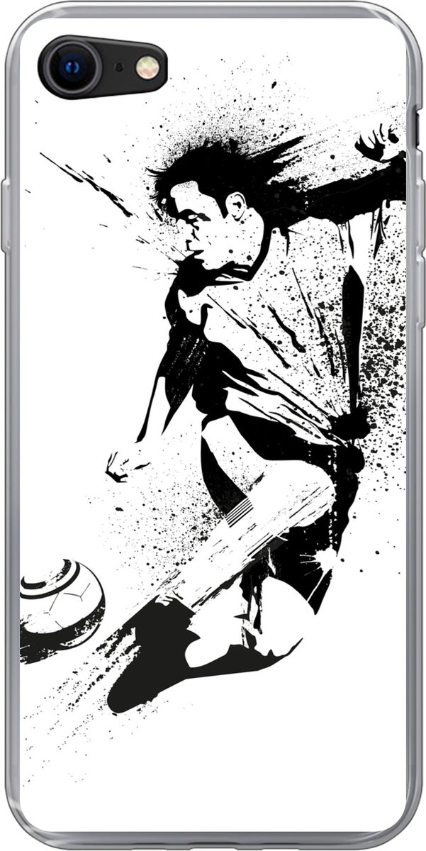 Telefoonhoesje Geschikt voor iPhone 7 hoesje - Een illustratie van een persoon die een voetbal richting doel schiet - Jongens - Jongetje - Kind - Siliconen Telefoonhoesje Telefoonhoesje