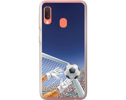 Telefoonhoesje Geschikt voor Samsung Galaxy A20e hoesje - Een illustratie van een keeper die de voetbal tegenhoudt - Jongetje - Meisjes - Kind - Siliconen Telefoonhoesje Telefoonhoesje