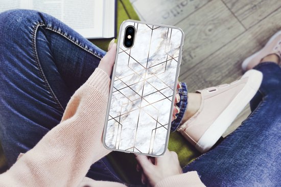 Coque pour iPhone Xs - Marbre - Or - Wit - Coque de téléphone en Siliconen