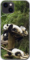 Geschikt voor iPhone 13 mini hoesje - Panda's - Hout - Trap - Siliconen Telefoonhoesje