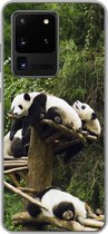 Geschikt voor Samsung Galaxy S20 Ultra hoesje - Panda's - Hout - Trap - Siliconen Telefoonhoesje