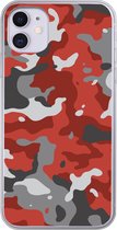 Geschikt voor iPhone 11 hoesje - Rood met grijs camouflage patroon - Siliconen Telefoonhoesje