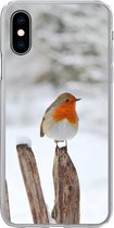 Geschikt voor iPhone X hoesje - Vogel - Hek - Sneeuw - Siliconen Telefoonhoesje