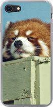 Geschikt voor iPhone 8 hoesje - Panda - Hout - Rood - Siliconen Telefoonhoesje