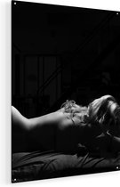 Artaza Glasschilderij - Vrouw Naakt in Bed - Erotiek - Zwart Wit - 60x80 - Plexiglas Schilderij - Foto op Glas