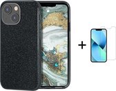 Apple iPhone 13 Mini Back Cover Telefoonhoesje | Zwart | TPU hoesje | Glitter + 1x Screenprotector