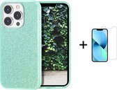 Apple iPhone 13 Pro Back Cover Telefoonhoesje | Groen | TPU hoesje | Glitter + 1x Screenprotector